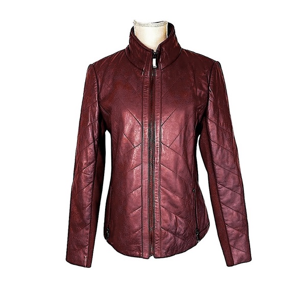🎉HP🎉Badgley Mischka Oxblood Eloise Quilted Leather Jacket - Picture 3 of 10